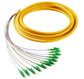 FC,LC,SC 12 cores singlemode G652D bundle fiber optic pigtail,yellow cable,0.9mm inner cable