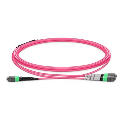 गुणवत्ता एमटीपी ब्रेकआउट केबल OM4 50/125μm 0.35dB कम आईएल और 8° एपीसी एंडफेस के साथ हाई-स्पीड डेटा सेंटर लिंक के लिए कारखाना